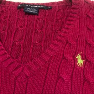Ralph Lauren, cableknit V-neck sweater